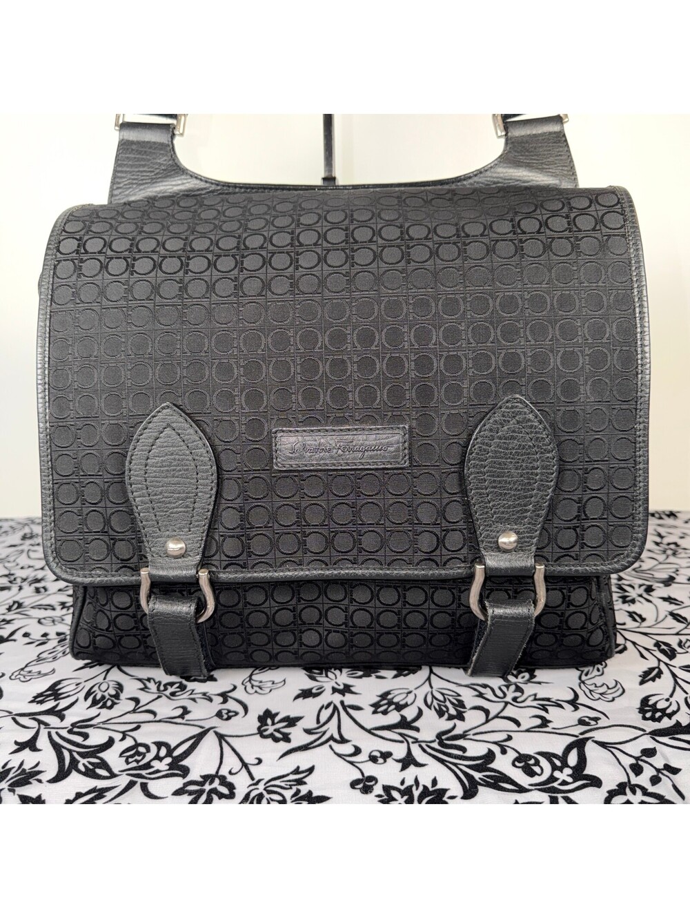 Y2k Salvatore Ferragamo Gancini Canvas/Leather Messenger Bag